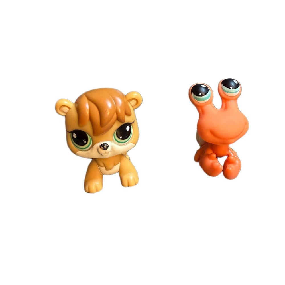 Littlest Pet Shop LPS Chipmunk and Hermit Crab Figures Tan Orange Lot of 2